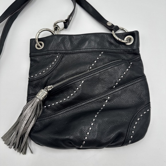 b. makowsky Handbags - B. Makowsky Black Pebbled Leather Crossbody Shoulder Bag Contrast Stitch Tassel